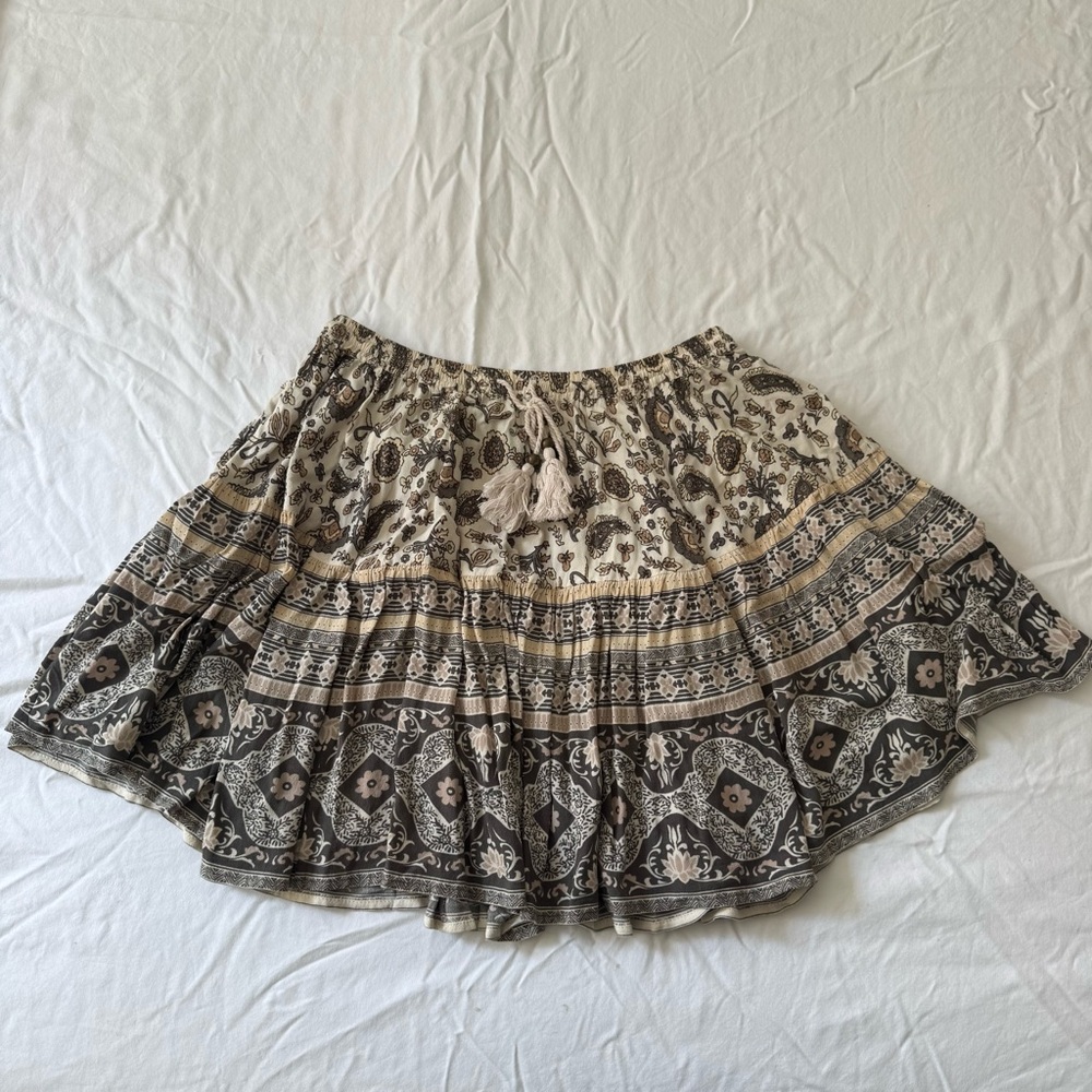 Bohemian Floral Print Skirt - Cream and Brown